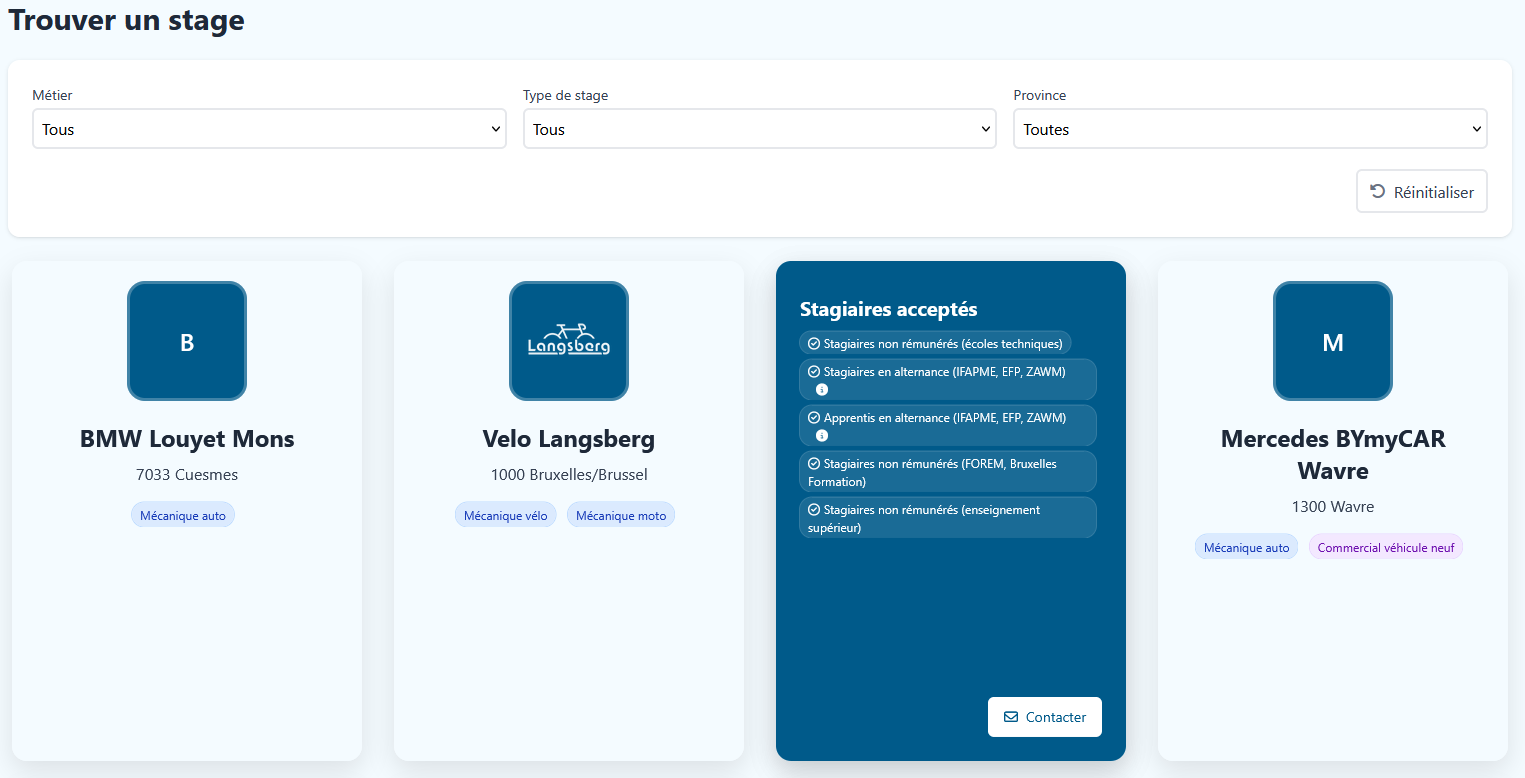 Aperçu de la page Stages